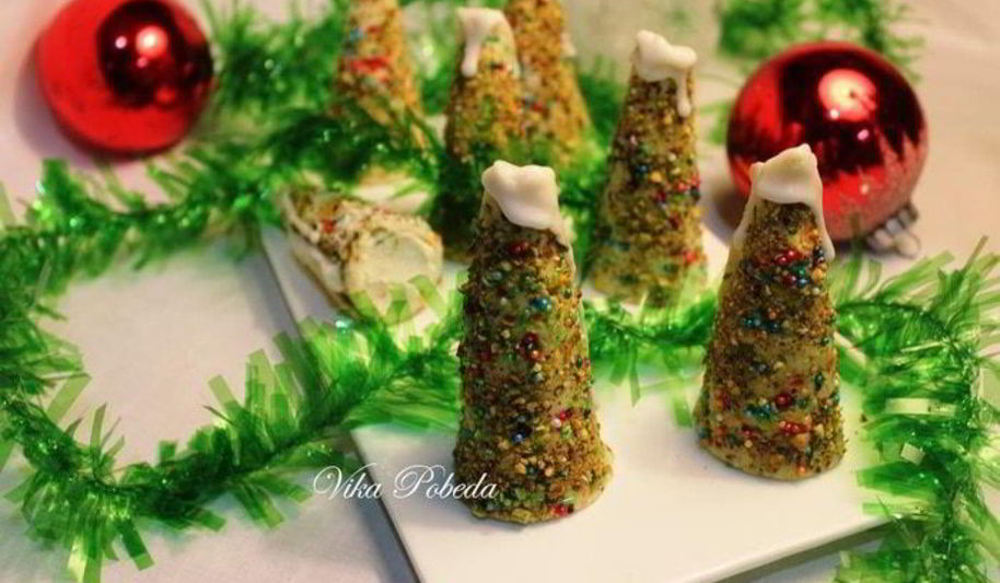Рецепт новогодних пирожных елочек с начинкой