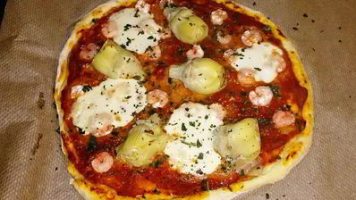 пицца посейдон с артишоками и креветками