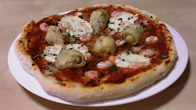 пицца посейдон с артишоками и креветками