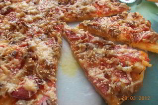 Пицца с салями и грибами