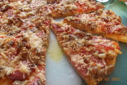 Пицца с салями и грибами