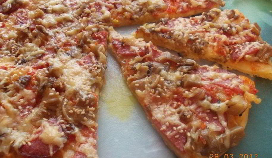 Рецепт пиццы с салями и грибами