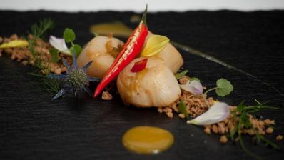 морской гребешок на прянике с мандариновым кремом