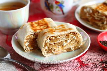 Ленивый штрудель из лаваша с яблоками