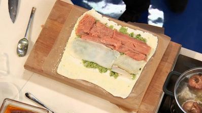 штрудель с горбушей и нутовой пастой