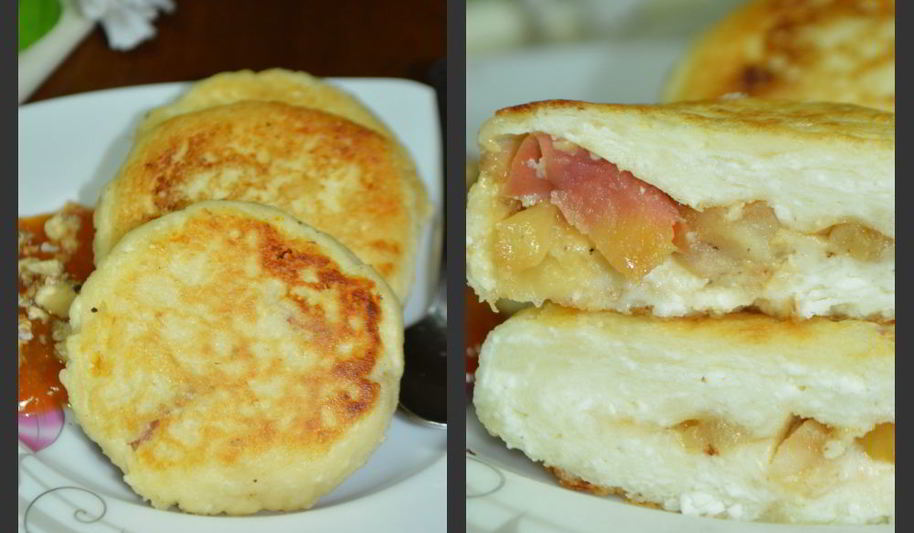 Рецепт сырников с начинкой из яблок и изюма