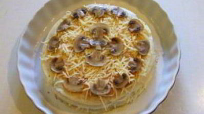 блинный торт с сыром и грибами
