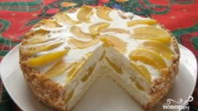торт творожный с персиками