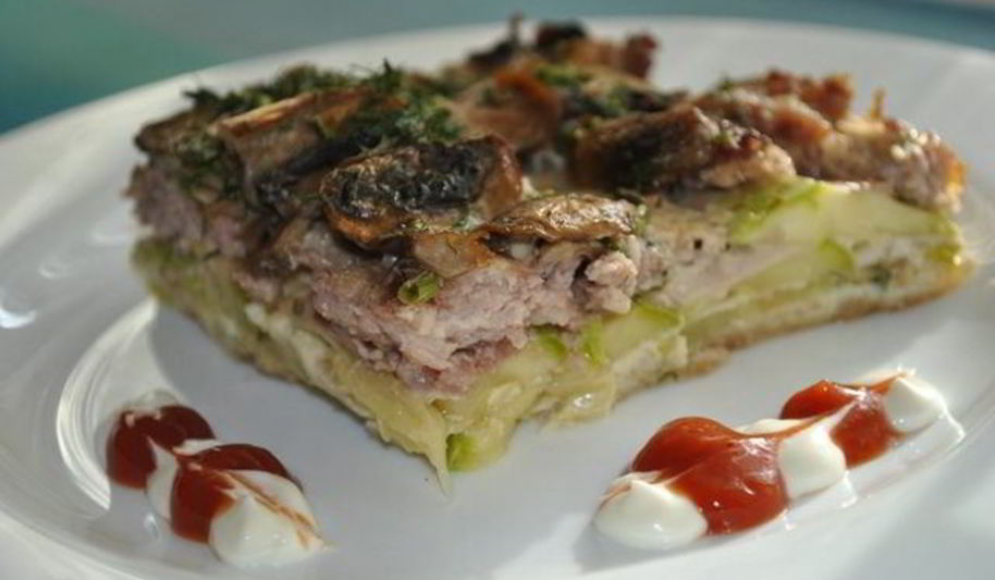 Рецепт кабачковой запеканки с мясом и грибами