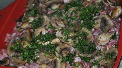 кабачковая запеканка с мясом и грибами