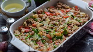 картофельная запеканка с фаршем и грибами