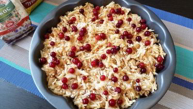 запеканка из овсяных хлопьев с яблоками и клюквой