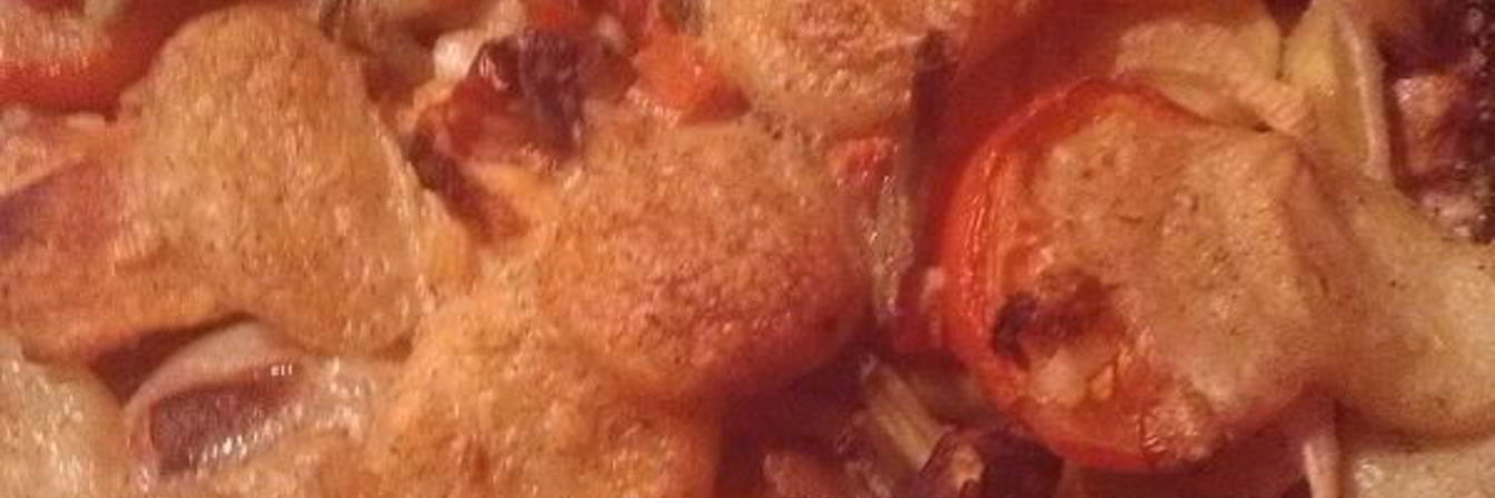 Запеканка с мясом под овощами в сливках