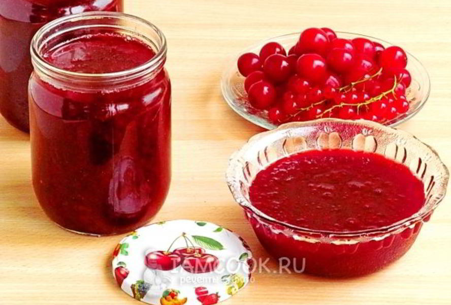 Джем из вишни и красной смородины