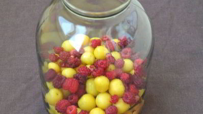 компот с абрикосами, малиной и алычой на зиму