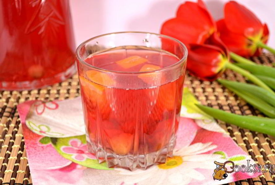 Вишневый компот с ягодами йошты и апельсином