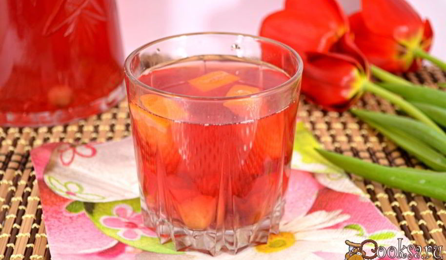 Рецепт вишневого компота с ягодами йошты и апельсином