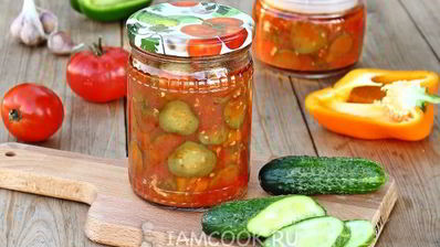 лечо с огурцами, помидорами и перцем