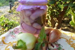 Маринованный лук с перцем и базиликом