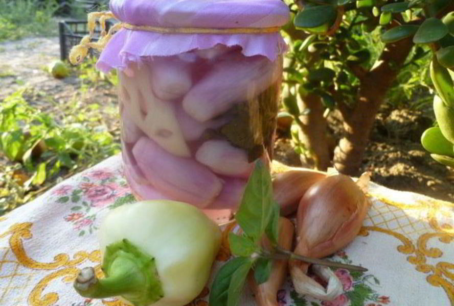 Маринованный лук с перцем и базиликом