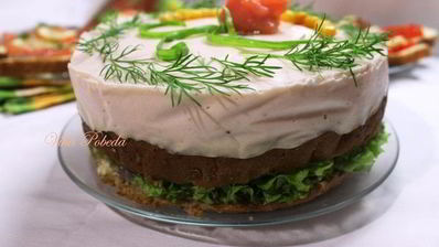 бутербродный торт-мусс со слабосоленым лососем и фетой