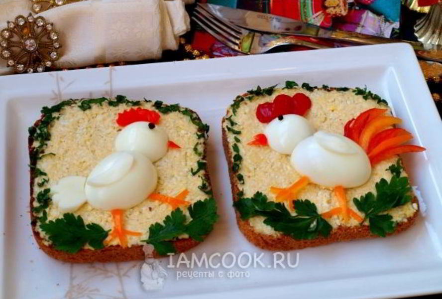 Праздничные бутерброды Курочка и Петушок