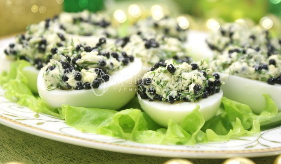 Рецепт фаршированных яиц с икорно-горчичной начинкой