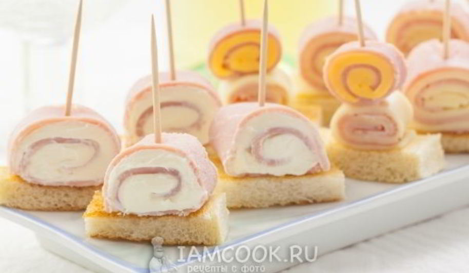 Рецепт канапе с ветчиной и сыром