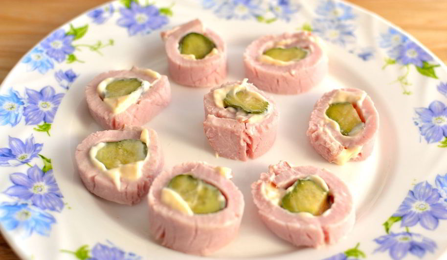 Рецепт холодной закуски из ветчины