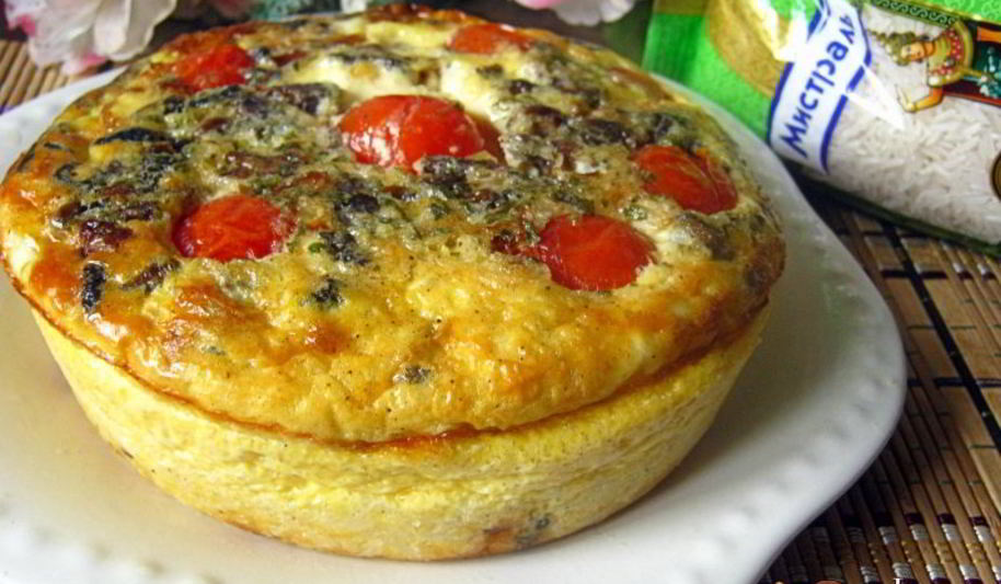 Рецепт омлета с опятами, черри и рисом