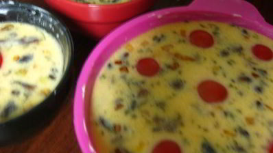 омлет с опятами, черри и рисом