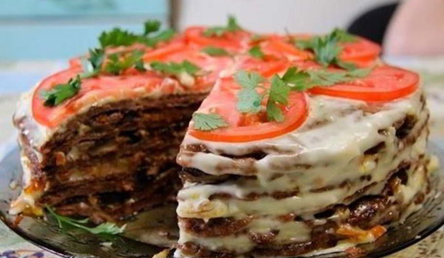 Рецепт нежного печеночного торта с грибами