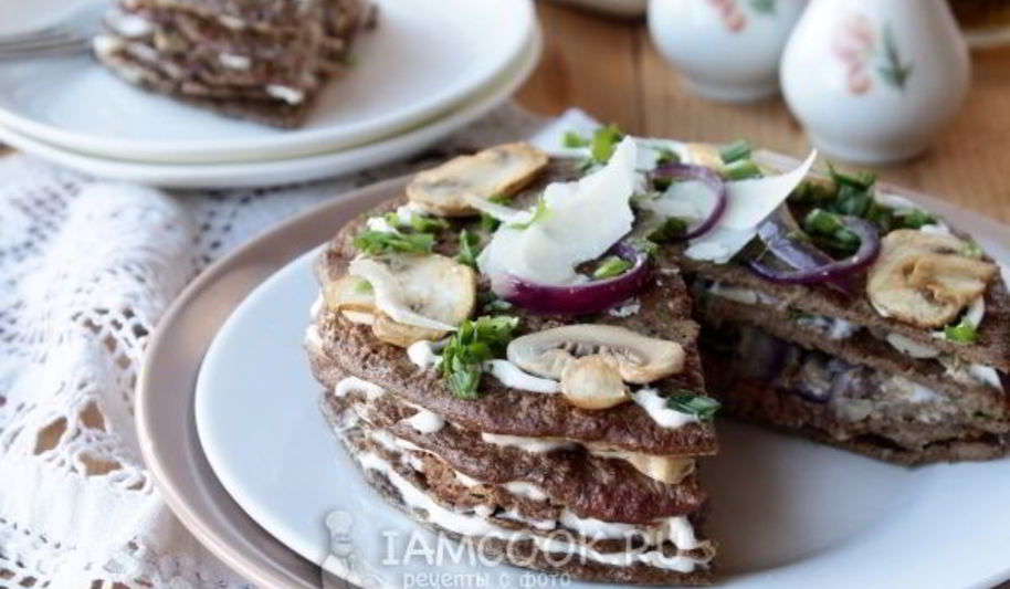 Рецепт печеночного торта с грибами