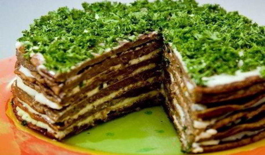 Рецепт печеночного торта со сметаной и зеленью