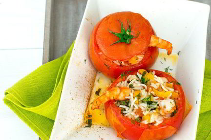 Помидоры, фаршированные рисом и креветками