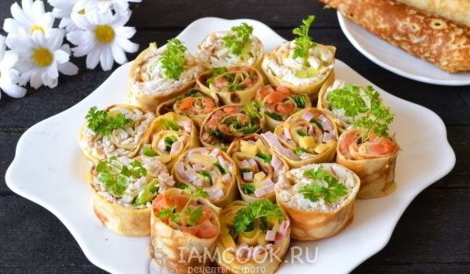 Рецепт роллов из блинчиков с разной начинкой