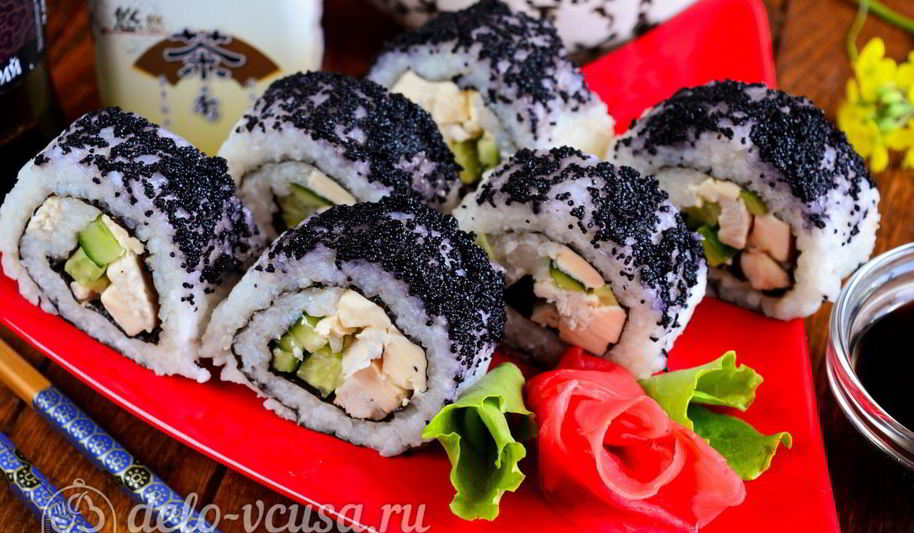 Рецепт роллов с огурцом, курицей и тофу