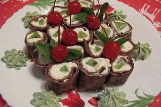 Шоколадные роллы с творогом и мятным васаби