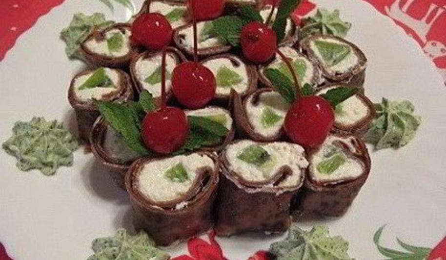 Рецепт шоколадных роллов с творогом и мятным васаби
