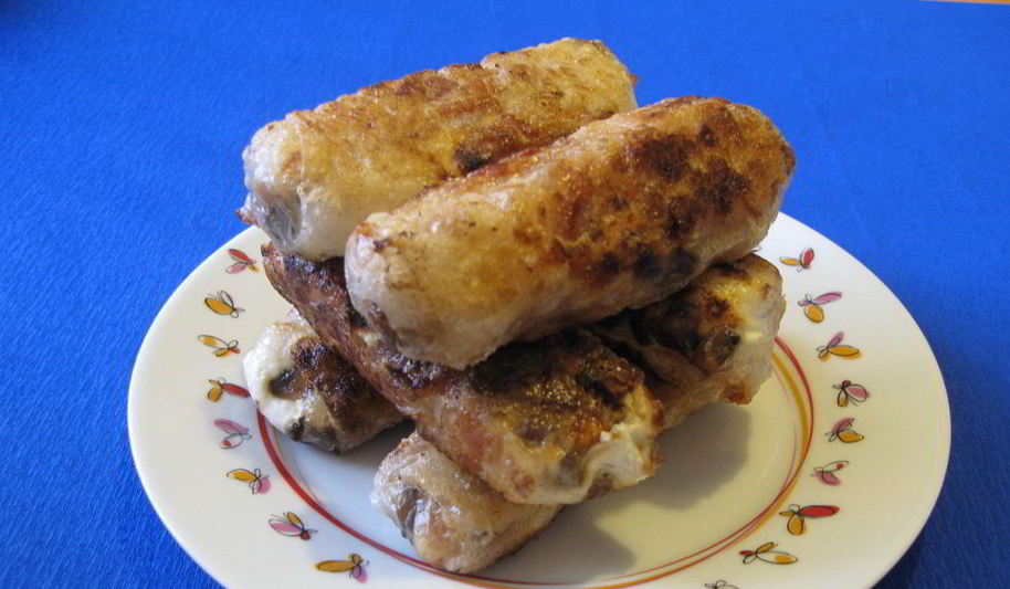 Рецепт спринга-роллов с курицей, грибами и сливочным сыром