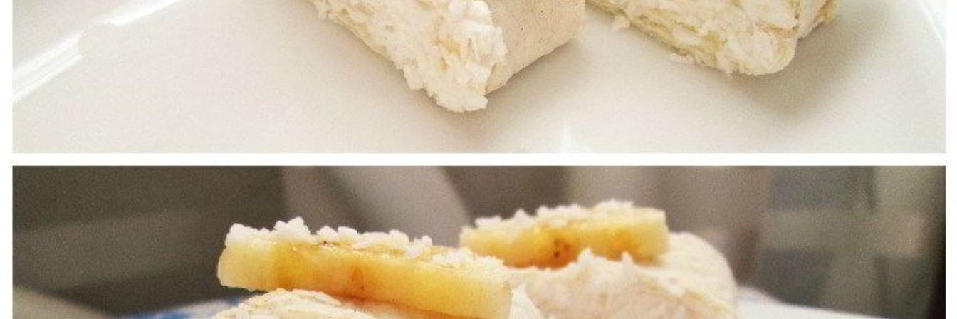 Творожные роллы с бананами в кокосовой стружке