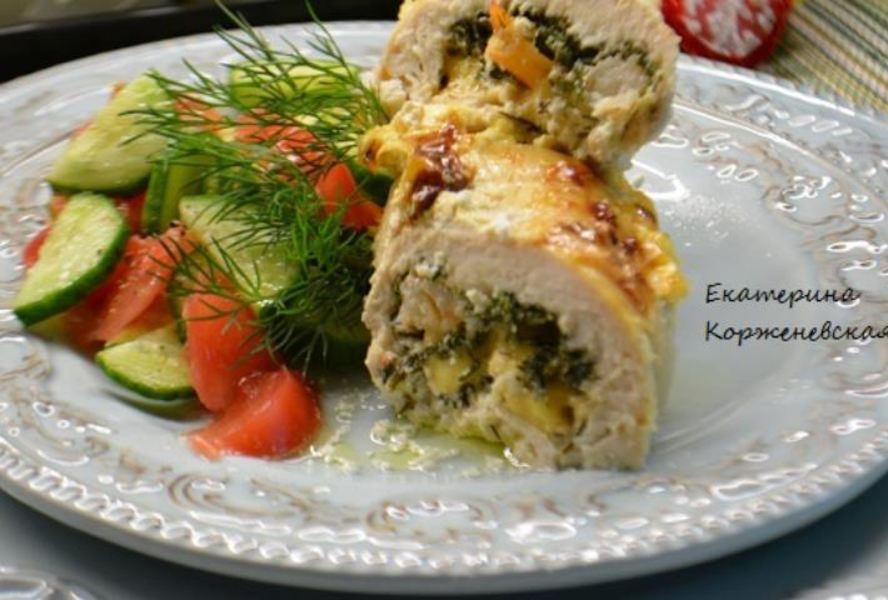 Куриные рулетики с креветками и сыром