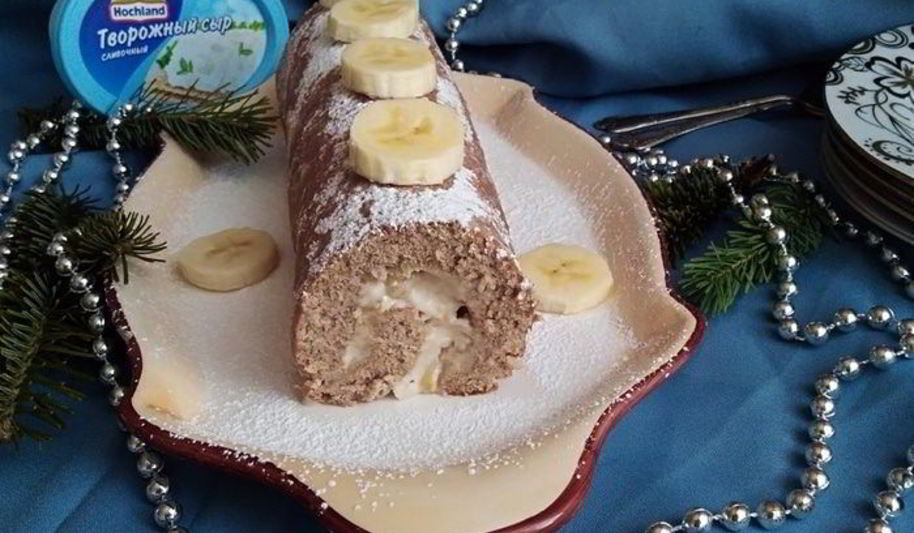 Рецепт пряного рулета с творожно-банановой начинкой