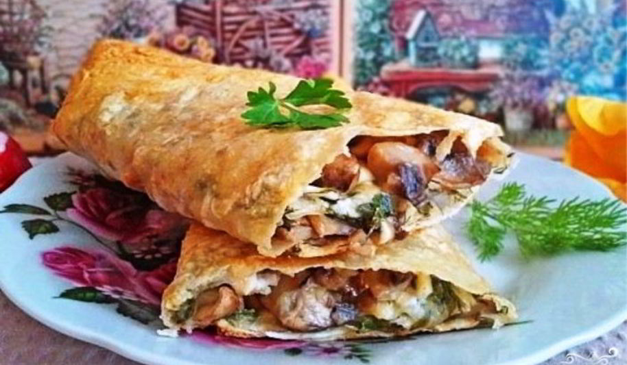 Рецепт рулета из лаваша с плавленым сыром и грибами