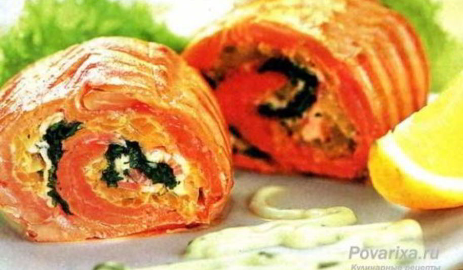 Рецепт запеченного рулета из семги