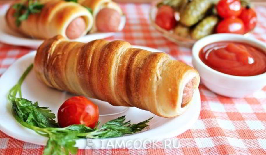 Рецепт сосисок в тесте без дрожжей