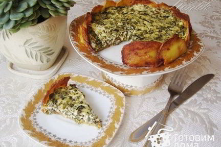 Творожный тарт с зеленью в картофельной корочке