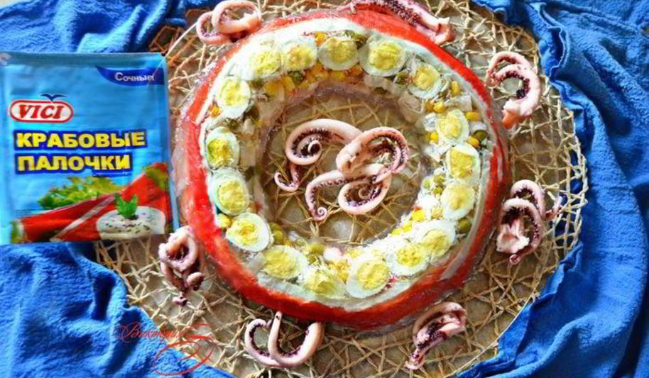 Рецепт заливной закуски из крабовых палочек