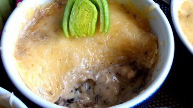 сливочный жульен с ветчиной и грибами