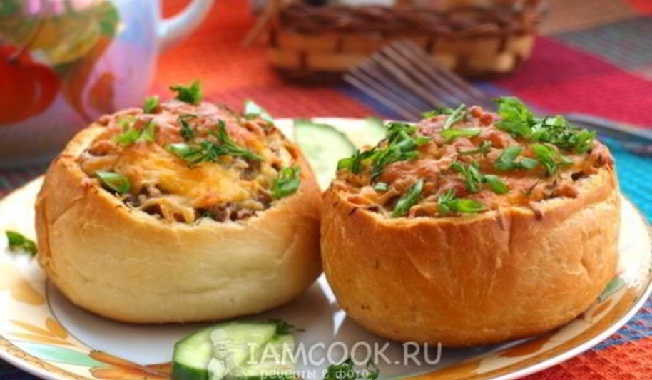 Рецепт жульена из шампиньонов в булочке